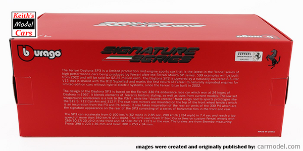 [1/18 Scale] Ferrari Daytona SP3 Series Icona in Rosso Magma Metallic by Bburago