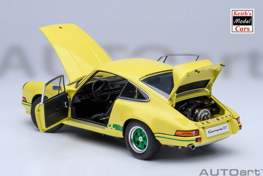 [1/18 Scale] Porsche 911 Carrera 2.7 RS in Light Yellow with Green stripes by AUTOart Models