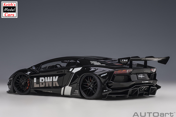 [1/18 Scale] Liberty Walk LB-WORKS Lamborghini Aventador Limited Edition in Black with Carbon Black Bonnet by AUTOart Models