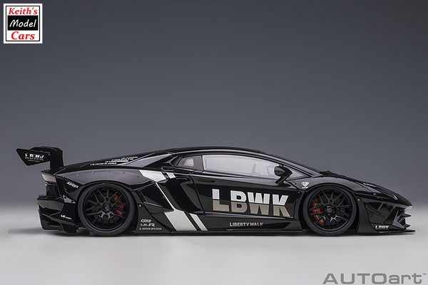 [1/18 Scale] Liberty Walk LB-WORKS Lamborghini Aventador Limited Edition in Black with Carbon Black Bonnet by AUTOart Models