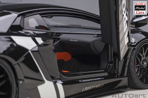 [1/18 Scale] Liberty Walk LB-WORKS Lamborghini Aventador Limited Edition in Black with Carbon Black Bonnet by AUTOart Models