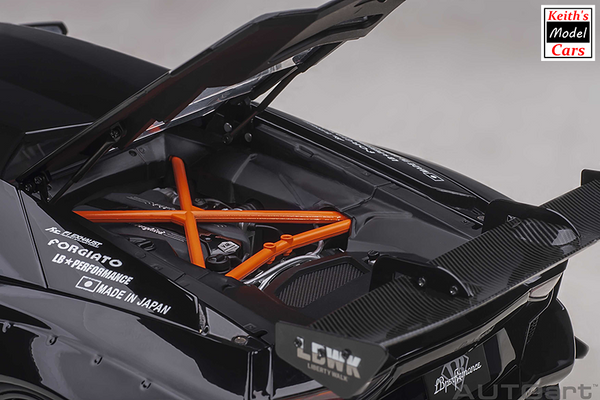 [1/18 Scale] Liberty Walk LB-WORKS Lamborghini Aventador Limited Edition in Black with Carbon Black Bonnet by AUTOart Models