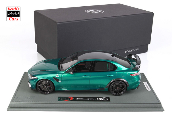 [1/18 Scale] Alfa Romeo Giulia GTAm in Verde Montreal with Black brake calipers and Black seat harnesses by BBR Models